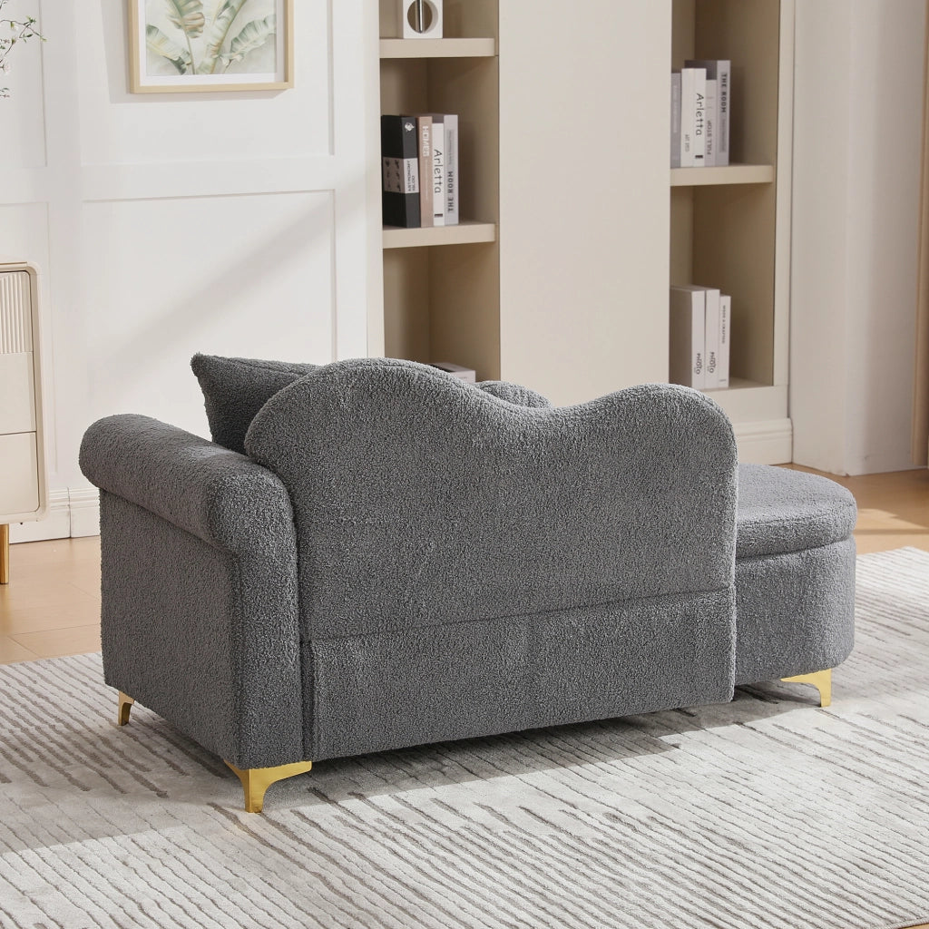 Chaise Longue con Contenitore ¨C Minimal ¨C Grigio Teddy Tessuto Imbottito 134cm con Cuscini