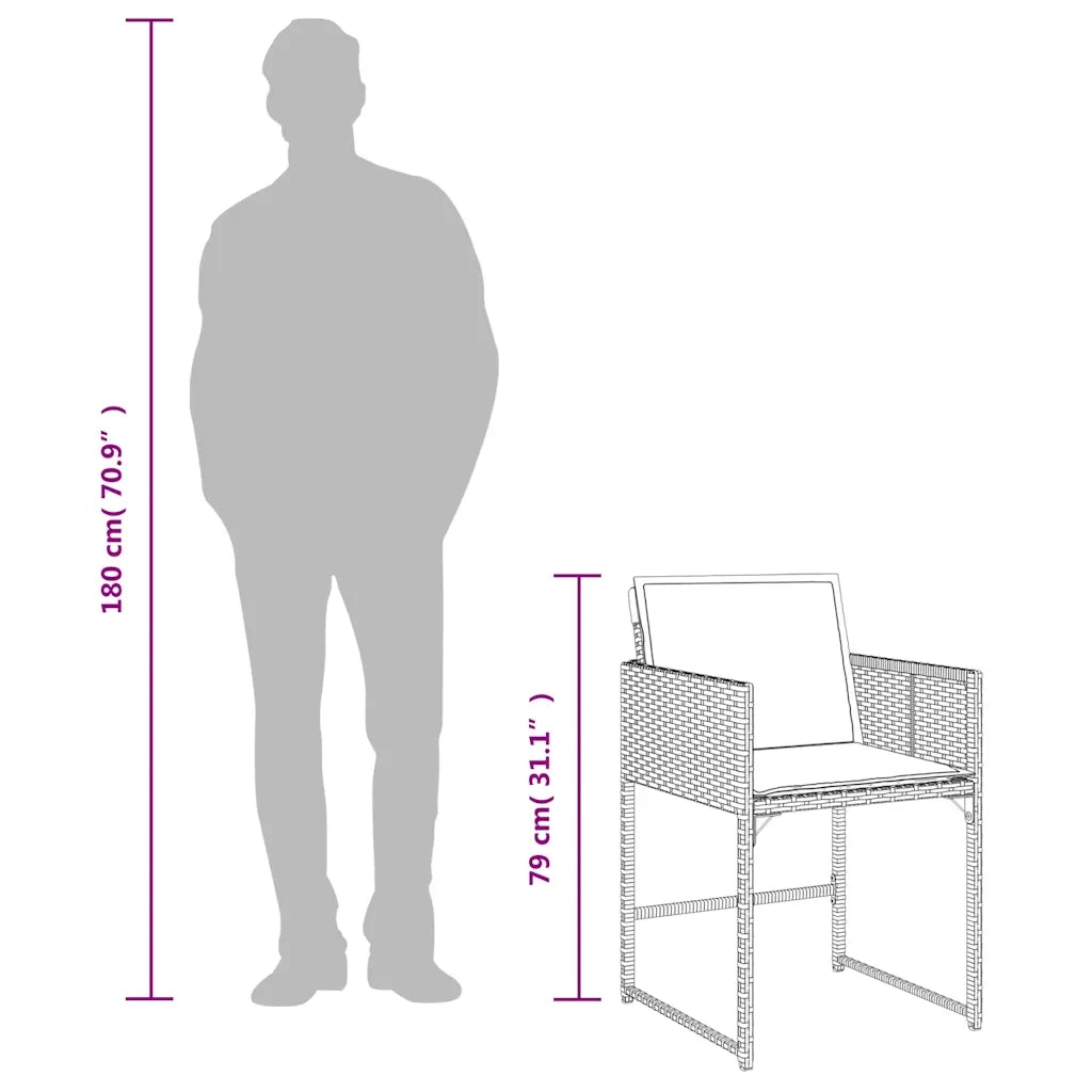 Set da Pranzo da Giardino 15 pz con Cuscini Marrone Polyrattan