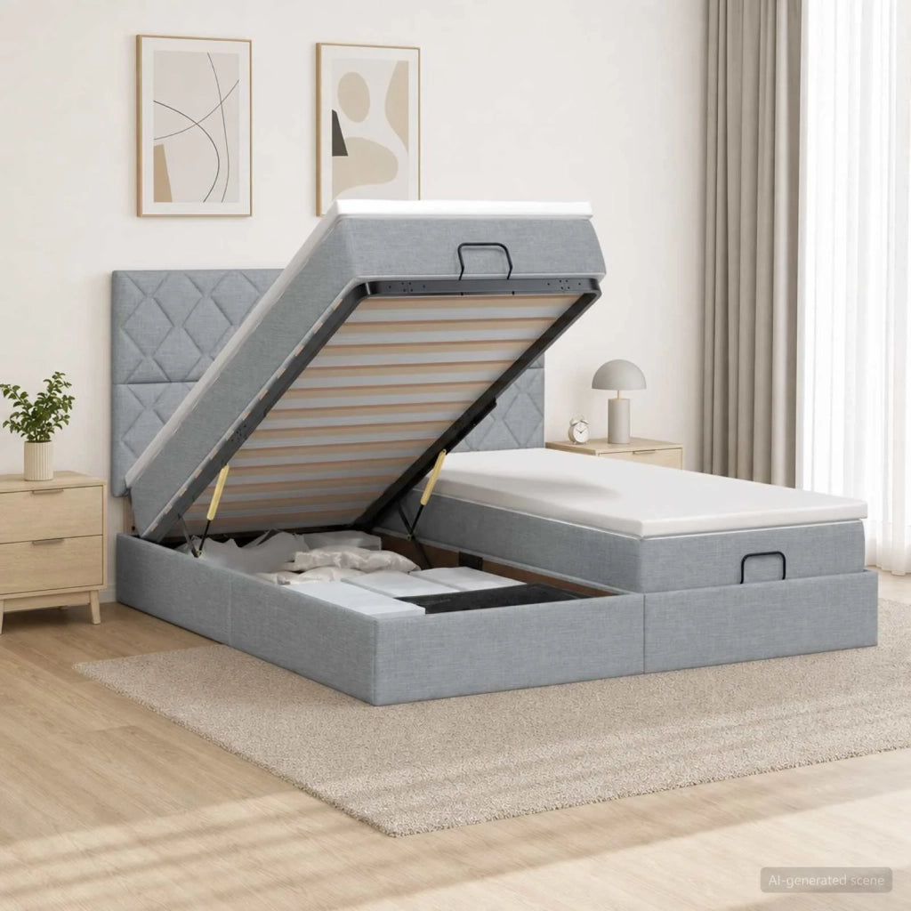 Letto ottomano con materasso 2 pz Grigio Chiaro Tessuto 3457876