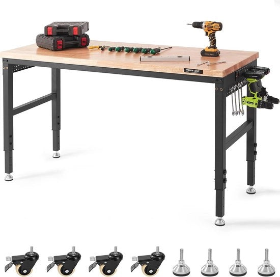 Bancopunti adattabile con piano di lavoro 1524 x 559 mm - Altezza 71,1-100,3 cm - Massimo carico 907 kg - Piano di lavoro con prese elettriche