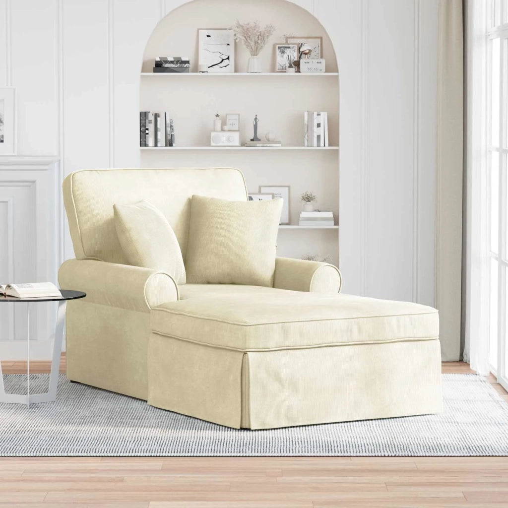 Chaise Longe con Gonna con cuscino 3 pcs Crema Tessuto in Cords