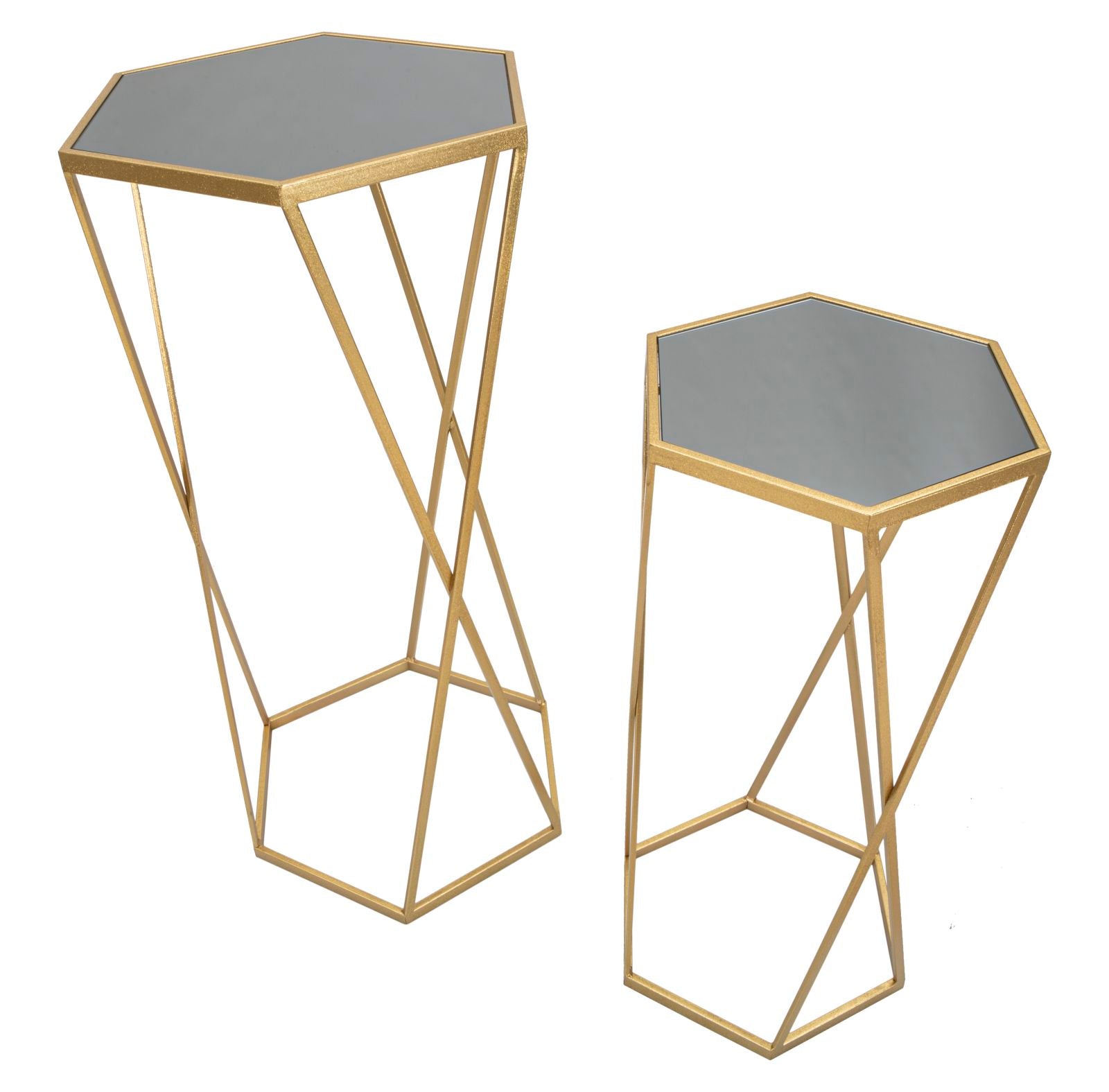 Set 2 Tavolini Esagonal Ø50 cm e Ø40 cm in Ferro e MDF Oro