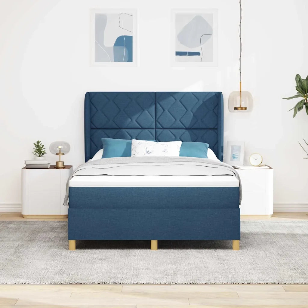 Letto a molle con testiera Blu 190 x 140 cm Tessuto 3340815