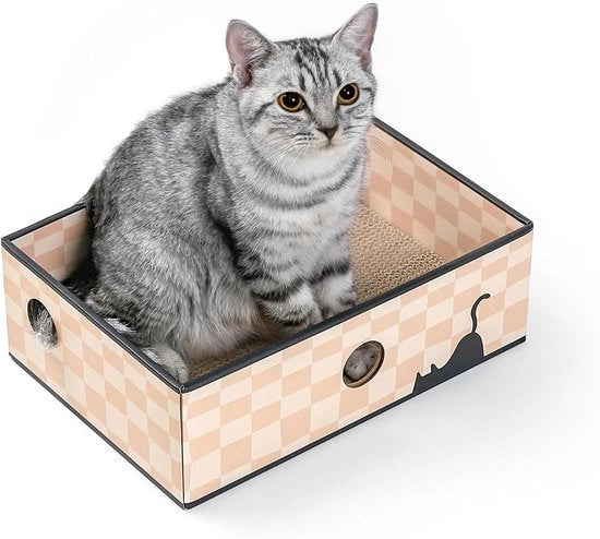 Cassa da Gatto Portatile - Sdraiogatto in Carta Carta per Gatti - Gatto con Superficie Doppia in Materiali Resistenti e Progetto di Buco Interattivo - Medio - Scacchiera