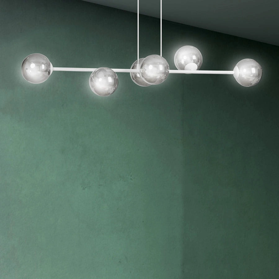 Emibig Rossi lampadario 6xE14 bianco vetro fumé 110cm