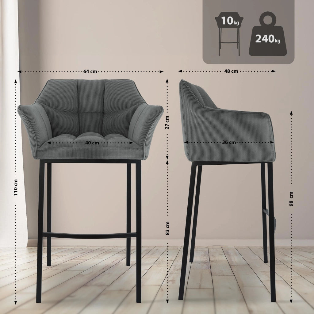 Sgabello bar Damaso B Cord con telaio a 4 piedi 4