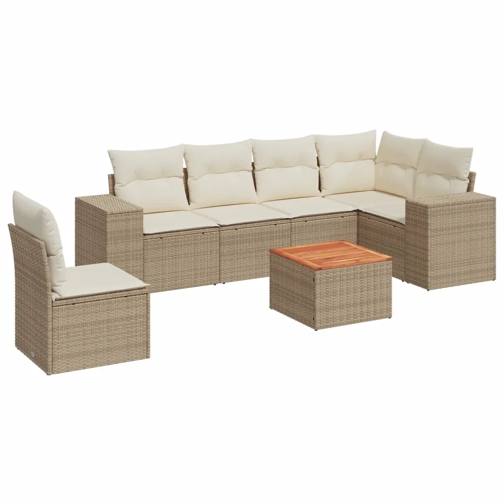 Set Divani da Giardino 7 pz con Cuscini Beige in Polyrattan
