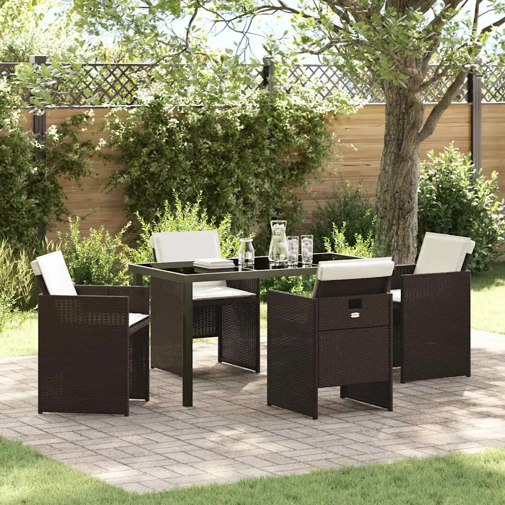 Set da Pranzo per Giardino con cuscino 5 pcs Marrone polyrattan