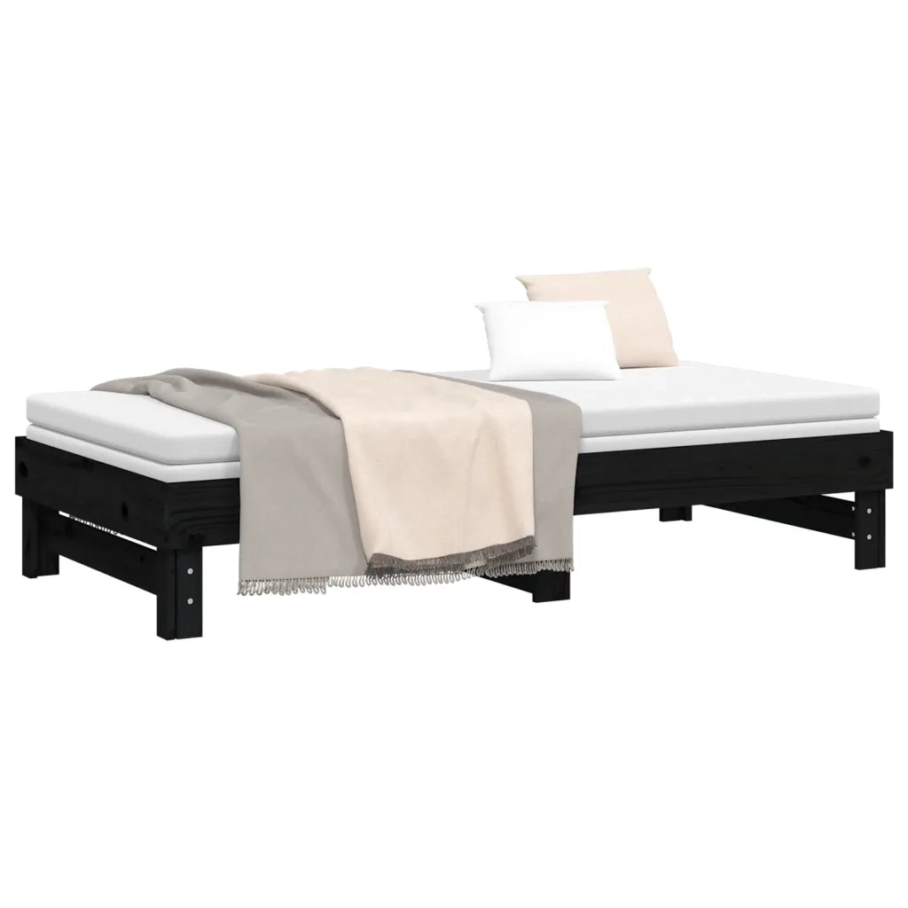 Letto da camera | Dormeuse Estraibile Nera 2x(90x190) cm Legno Massello di Pino