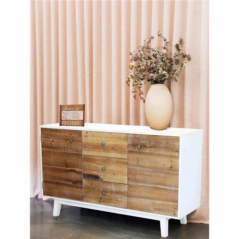 MOBILE AUSTEN BIANCO CON ANTE IN LEGNO NATURALE 142 X 45 X H83 CM