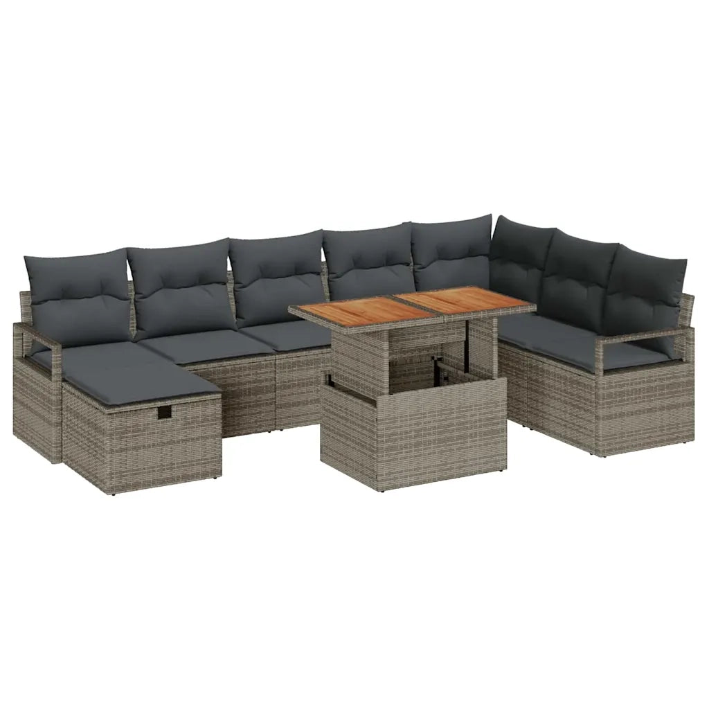 Set Divano da Giardino 9 pcs Grigio polyrattan