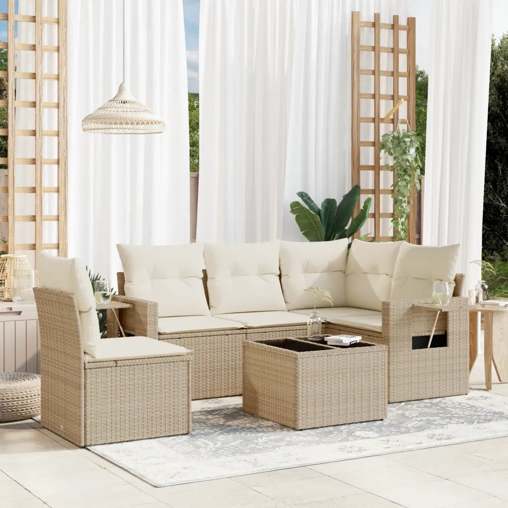Set Divano da Giardino 6 pz con Cuscini Beige in Polyrattan
