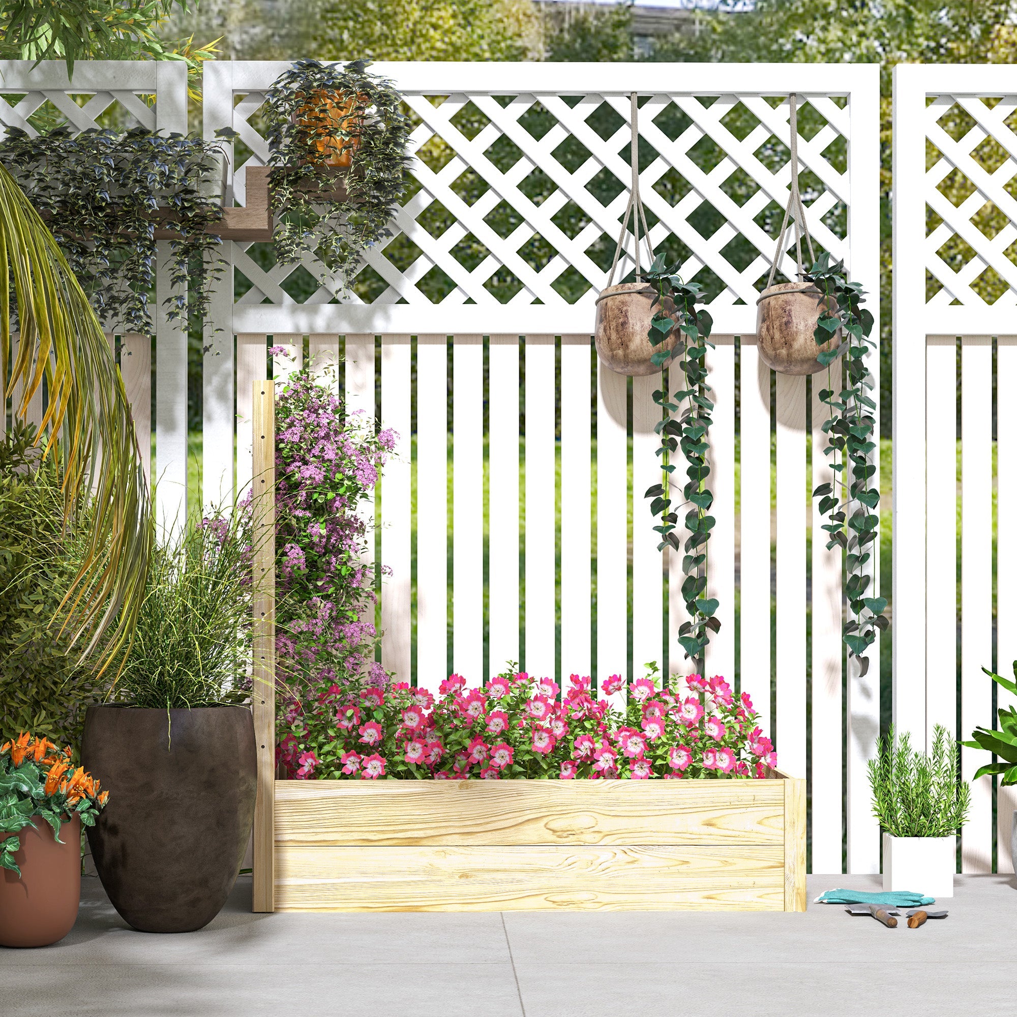 Fioriera con Traliccio per Rampicanti 115x60x110 cm con Fondo Aperto in Legno di Abete