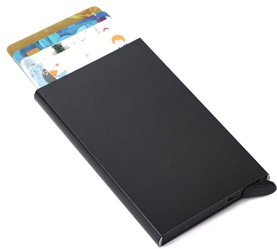 Portafoglio con sostenitore di carte di credito e automatico apertura in nero