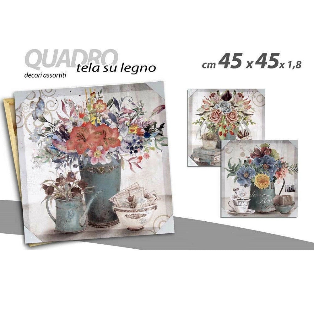 Trade Shop - Quadro Quadretto Decorativo 45x45x1,8cm Tela Su Legno Decori Ass. Piante 757365 -