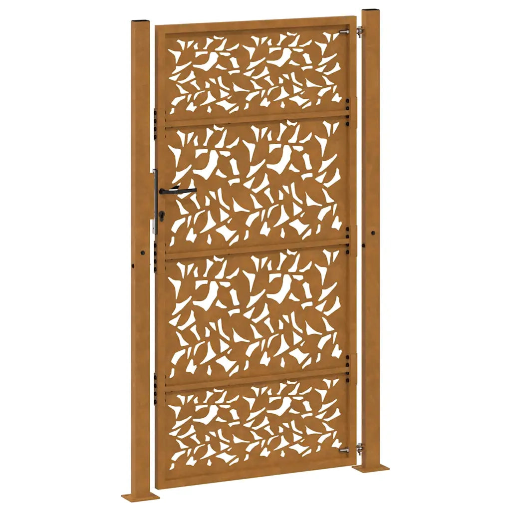 Cancello da Giardino 105x205 cm Acciaio Corten Design a Foglia