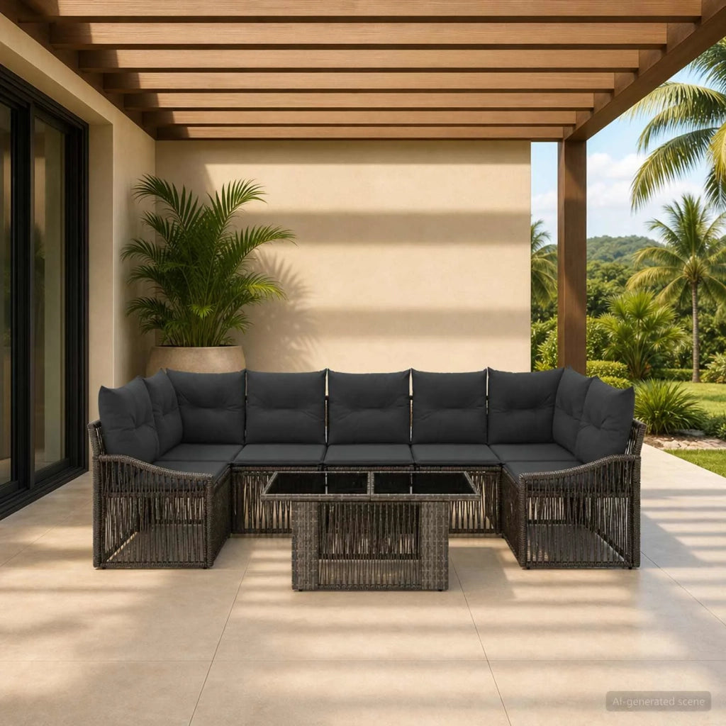 Set Divano da Giardino 8 pz Grigio e Grigio Scuro polyrattan 3437216