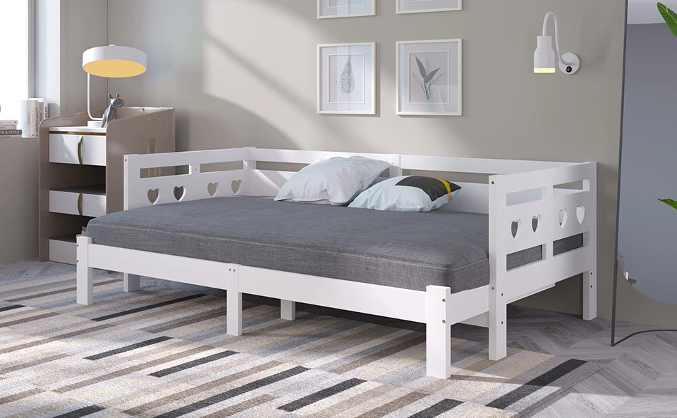 DESMIU Divano letto 90 × 200 cm 2 posti con struttura estensibile, senza materasso, in legno, bianco