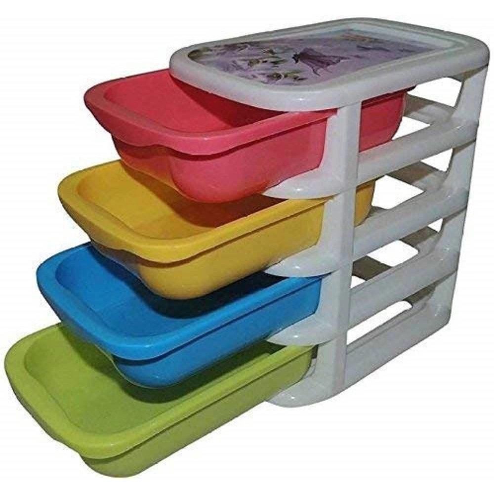 Trade Shop - Mini Scatola Di Immagazzinaggio Desktop Cassetto A 4 Strati Plastica Multicolore -