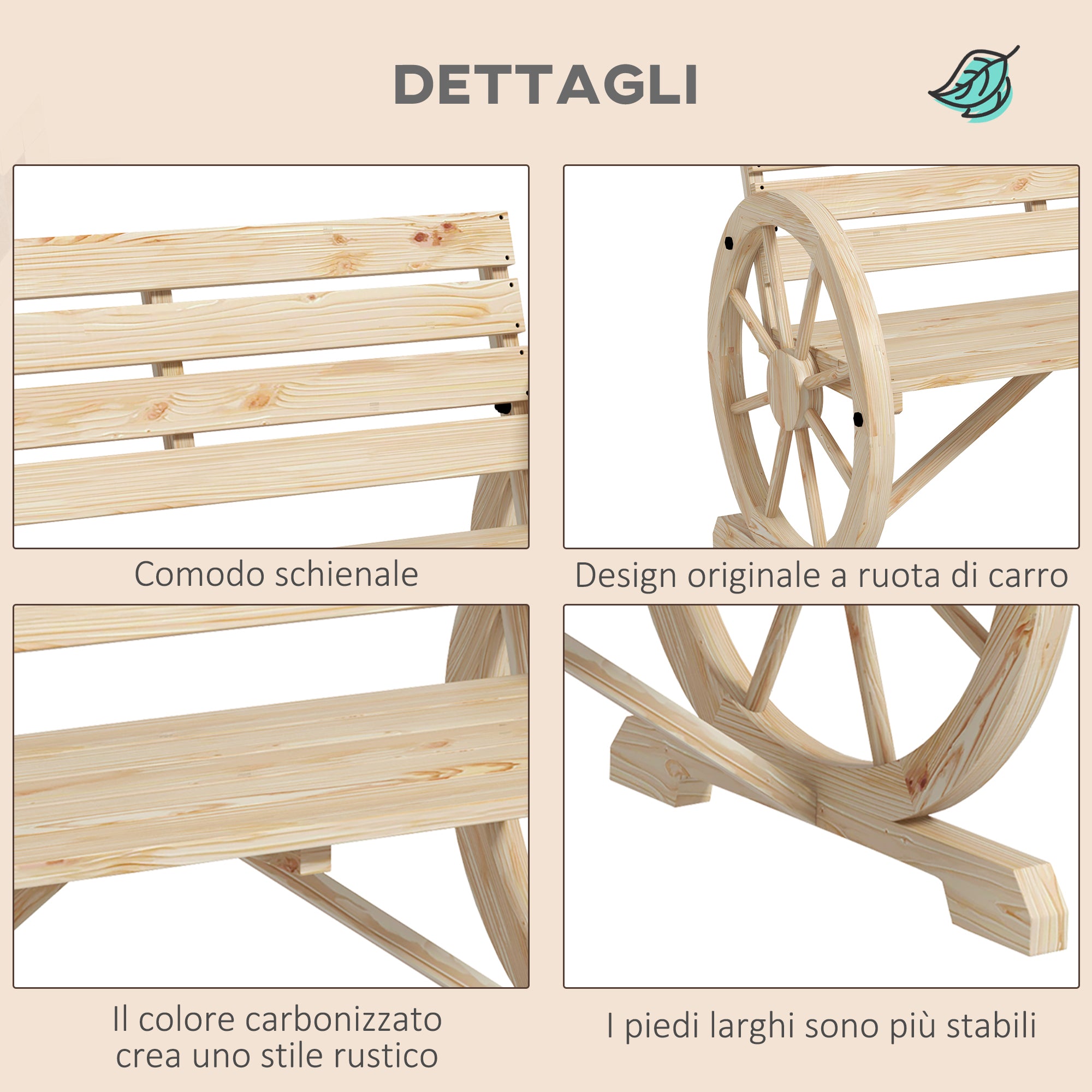 Panchina da Giardino 2 Posti 105,5x56x79 cm con Braccioli a Ruota di Carro in Legno a Doghe