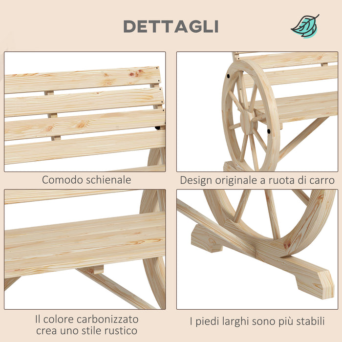 Panchina da Giardino 2 Posti 105,5x56x79 cm con Braccioli a Ruota di Carro in Legno a Doghe