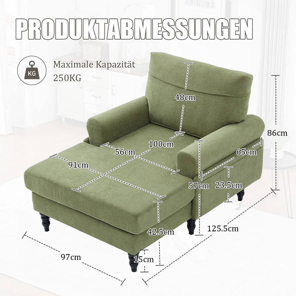 Chaise longue minimalista - Xylo - Tissuto chenille con tasche laterali