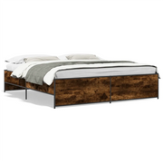 Letto matrimoniale | Letto per adulti | Giroletto Rovere Fumo 200x200 cm in Legno Multistrato e Metallo