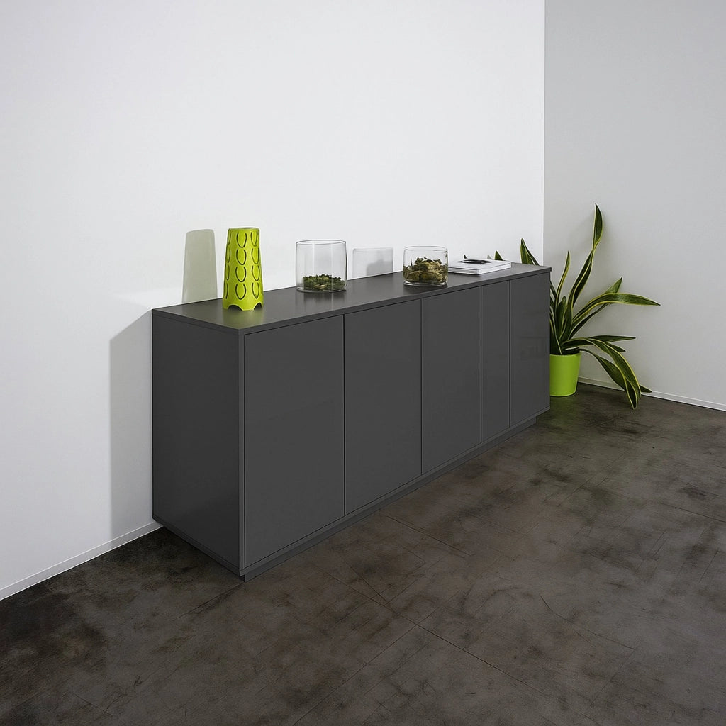 Credenza Aulina, Madia da cucina a 4 ante, Buffet da soggiorno, 100% Made in Italy, cm 180x41h86, Antracite lucido