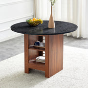Tavolo da pranzo rotondo ULEVR ?100 cm con vani aperti, MDF noce e nero, altezza 76 cm