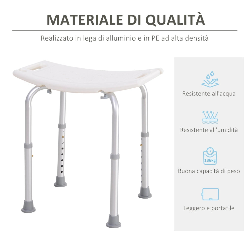 Sgabello per Doccia Bagno antiscivolo bianco altezza regolabile