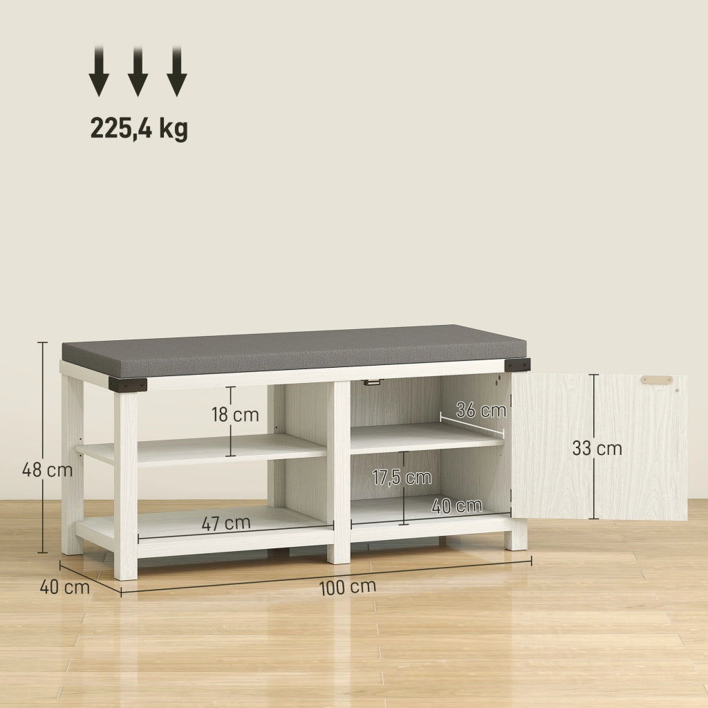 Scarpiera con Seduta ¨C zephmum ¨C Bianco Grigio 100x40x48 cm