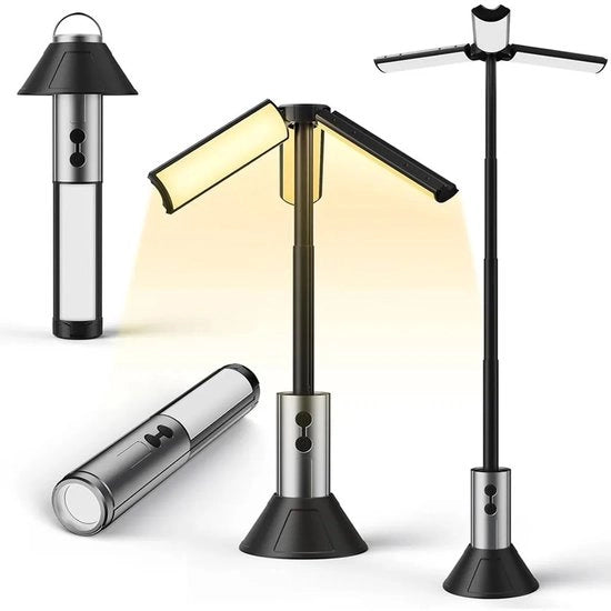 Lampada elettrica ricaricabile, lampada elettrica super luminosa, lampada multifunzionale, fissaggio a treppiede, modello estendibile, lampada pieghevole.