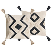 Set di 2 cuscini decorativi in tessuto di cotone beige e nero con motivo floreale, 45 x 45 cm