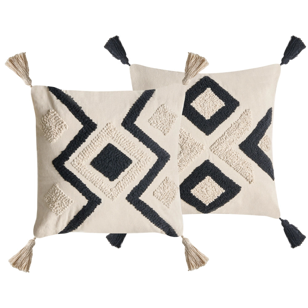 Set di 2 cuscini decorativi in tessuto di cotone beige e nero con motivo floreale, 45 x 45 cm
