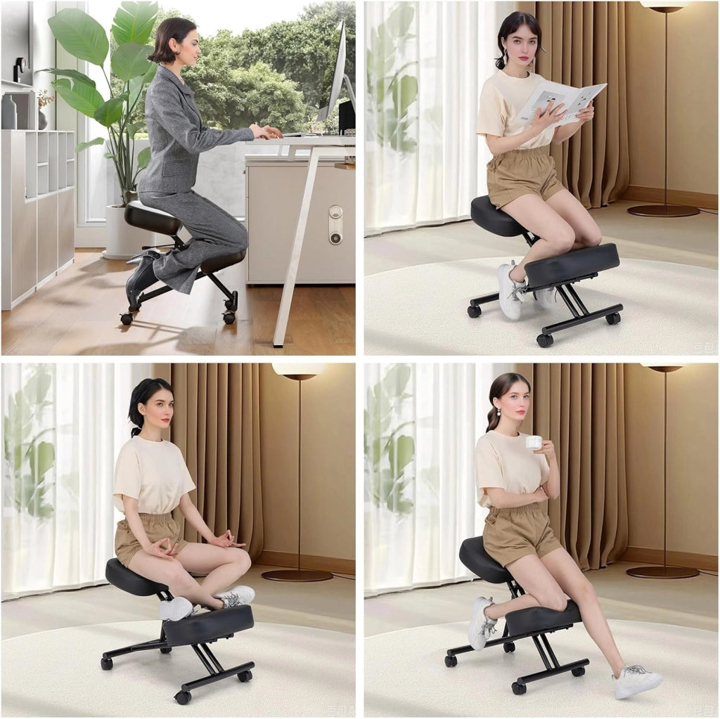 Sedia Ergonomica per Correzione Posturale, 4 Ruote Bloccabili e Supporto per Ginocchia, Sedia da Lavoro con Seduta Regolabile, Carico Fino a 100 kg (Non Schienale)