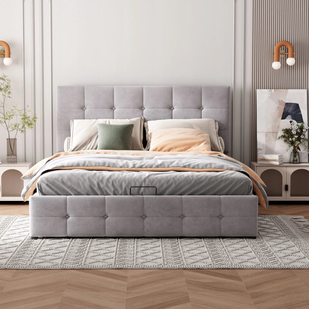 Letto matrimoniale 140x200 - Xylo - Grigio idraulico velluto