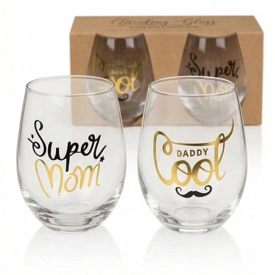 Set di bicchieri 2 in 1 500 ml - Design elegante - Regalo per genitori - Set di bicchieri per acqua/succo/vino - Bicchieri trasparenti