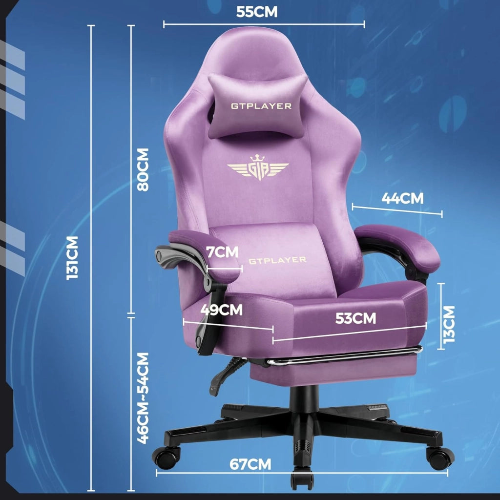 Sedia da gioco, traspirante, da ufficio, ergonomica, in tessuto di alta qualità, ergonomica, schienale regolabile a 160° e poggiapiedi estraibili, carico 180 kg,viola chiaro