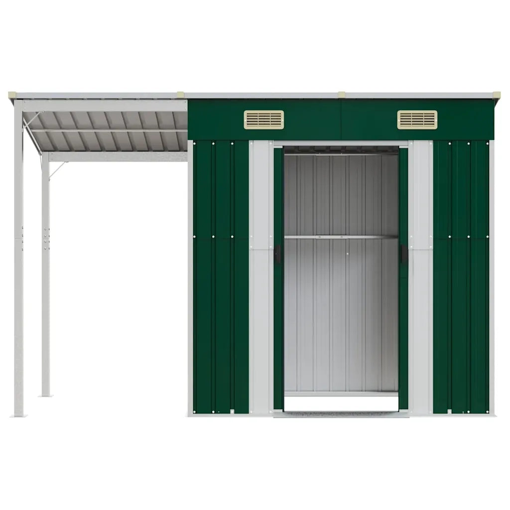 Capanno Giardino con Tetto Esteso Verde 277x107x181cm Acciaio
