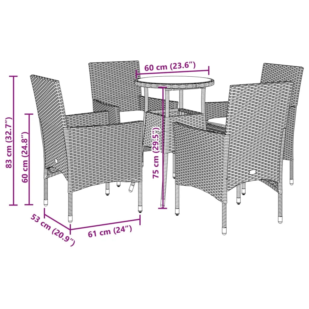 Set da Pranzo da Giardino 5 pz con Cuscini Polyrattan e Vetro 3278624