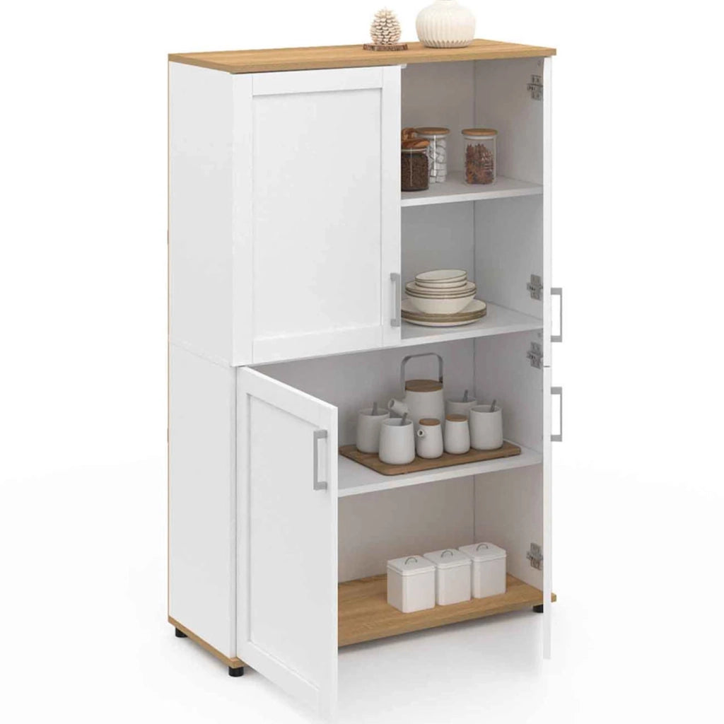 IDMarket - Tablero alto de 2 puertas VITO blanco y efecto haya H. 125 cm