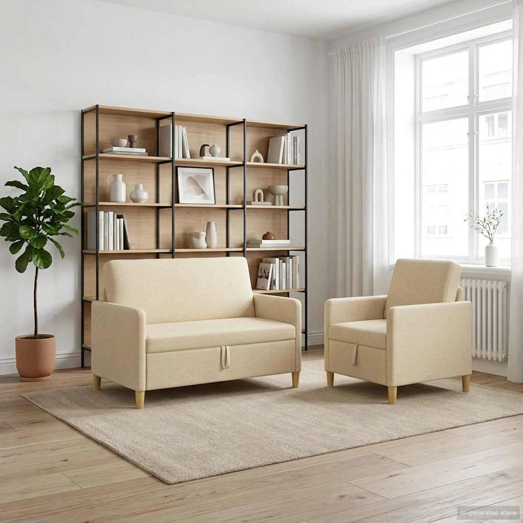 Set di Divani con Storage 2 pz Crema Poliestere 3429155