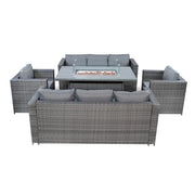 Set Giardino Rattan 8 Posti Grigio Divani Poltrone Tavolo Firepit