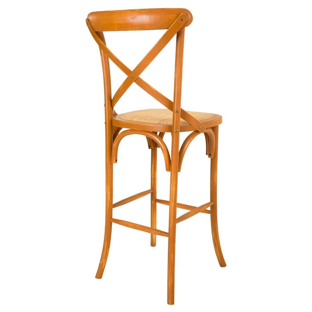 Sgabello in legno e seduta in rattan marrone 45x53x75/116h