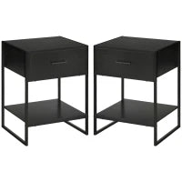 Set 2 Comodini Moderni, 2 Comodini da Camera da Letto e Soggiorno, con Cassetto e Ripiano Aperto, Design Moderno, in MDF e Acciaio, 45x40x60cm, Nero