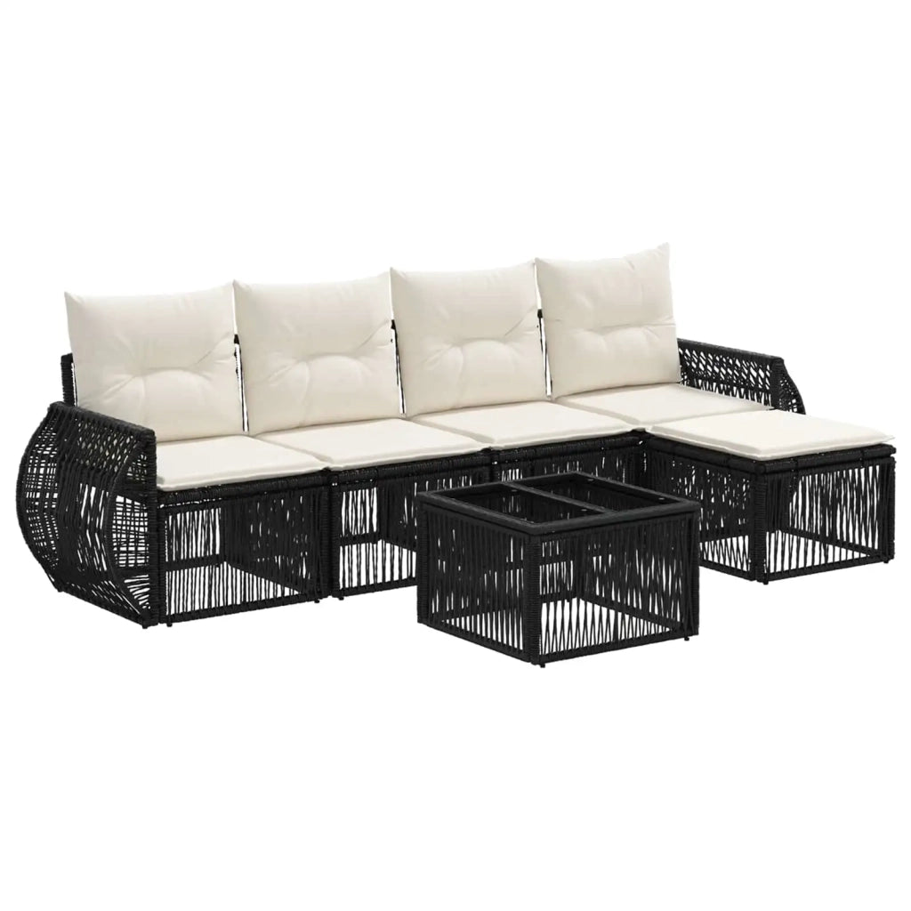 Set Divano da Giardino 6 pcs Nero e Bianco Crema polyrattan