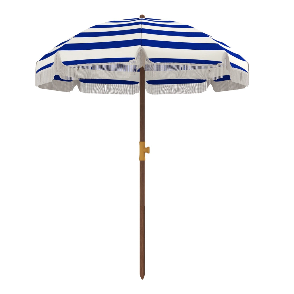 Ombrellone da spiaggia con frange ¨C zephmum ¨C blu e bianco 190x210 cm