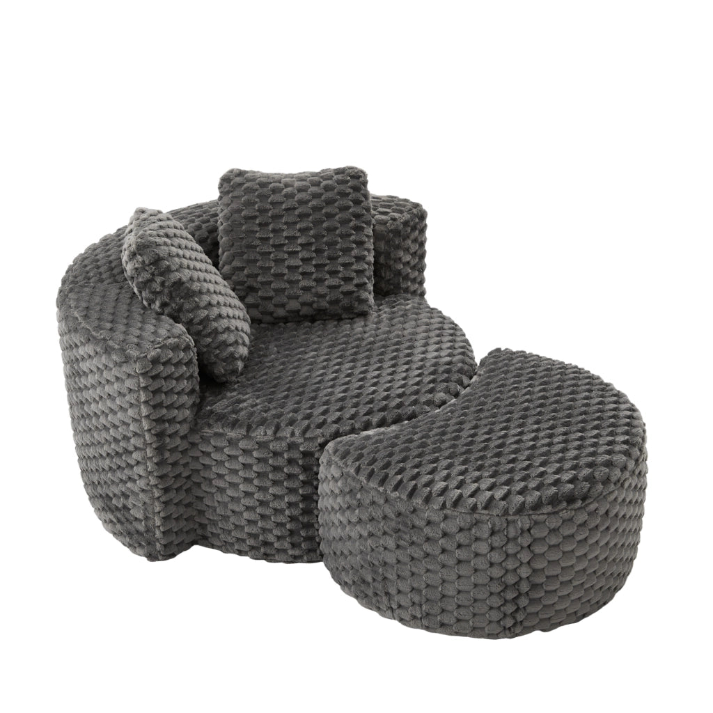 Poltrona compatta con pouf, design moderno 360°, senza montaggio, tessuto, grigio scuro, 130×115×103 cm