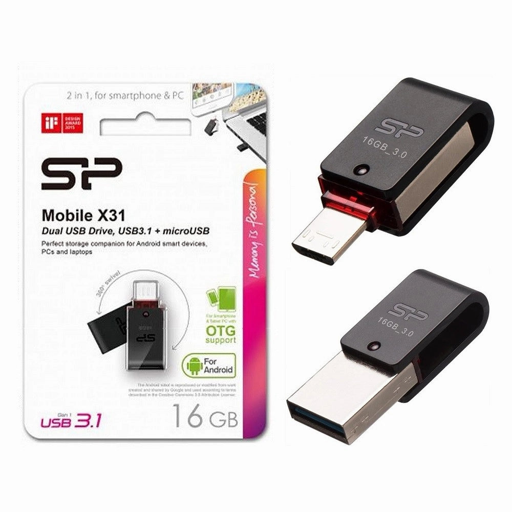 Trade Shop - Chiavetta Usb 16 Gb Usb3.1 Microusb Otg Doppia Per Smartphone Tablet Otgx31/16gb -