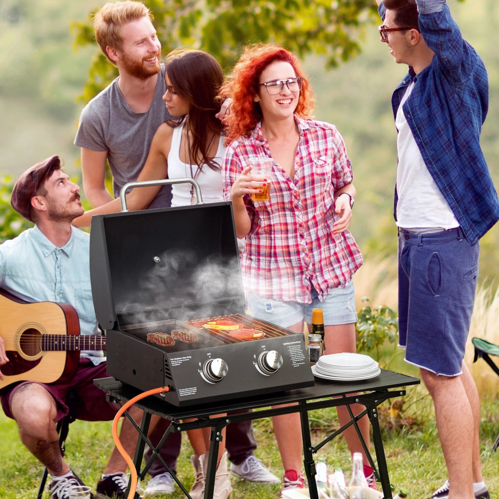 Barbecue a Gas da Tavolo Pieghevole 2 Fuochi ¨C zephmum ¨C Nero 55x46.5x41 cm